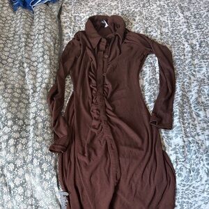 Divided Brown Long Sleeve Dress